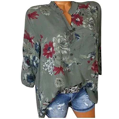 Mimacoo Floral Print Shirt For Womens Short Sleeve Blouse V Neck Buttons Tops Buttons Loose Casual Tee 1 Mimacoo Floral Print Shirt For Womens Short Sleeve Blouse V Neck Buttons Tops Buttons Loose Casual Tee