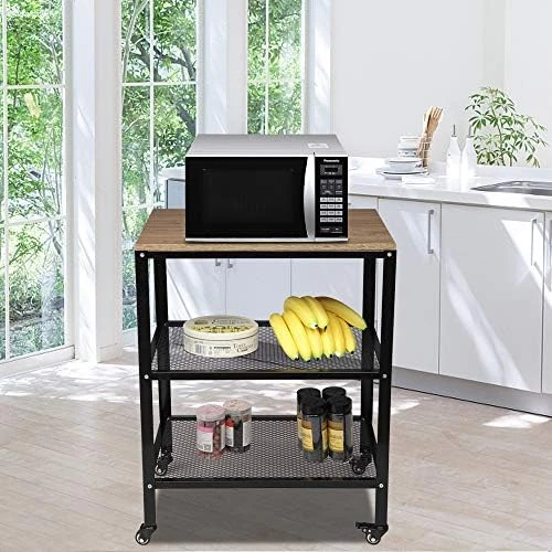 Kitchen Microwave Cart On Wheels, Wire Rolling Cart With 4 Chrome Hooks, 3 Tier Bakers Rack With Wood Table, Slides Out Shelves (24" W X 18" D X 33.5" H, Chrome/Wood) 10 Kitchen Microwave Cart On Wheels, Wire Rolling Cart With 4 Chrome Hooks, 3 Tier Bakers Rack With Wood Table, Slides Out Shelves (24" W X 18" D X 33.5" H, Chrome/Wood) - Image 10