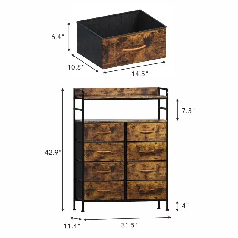 SAILUN Dresser 8 Drawers With Double Shelf, Tall Storage Organizer Unit For Bedroom/Living Room/Entryway, Wooden Front And Top, Rustic Brown 5 SAILUN Dresser 8 Drawers With Double Shelf, Tall Storage Organizer Unit For Bedroom/Living Room/Entryway, Wooden Front And Top, Rustic Brown - Image 5