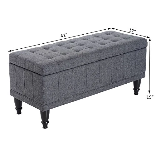 HOMCOM Large 42" Tufted Linen Fabric Ottoman Storage Bench With Soft Close Lid For Living Room, Entryway, Or Bedroom - Dark Heather Grey 3 HOMCOM Large 42" Tufted Linen Fabric Ottoman Storage Bench With Soft Close Lid For Living Room, Entryway, Or Bedroom - Dark Heather Grey - Image 3