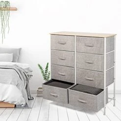 VIOUS Fabric Dresser With 8 Drawers, 33.8" X 11.8" X 38.6", Vertical Fabric Storage Tower, Metal Frame And Wooden Desktop (Light Grey) 5 VIOUS Fabric Dresser With 8 Drawers, 33.8" X 11.8" X 38.6", Vertical Fabric Storage Tower, Metal Frame And Wooden Desktop (Light Grey) -Safavieh Furniture 518JPenkdiL