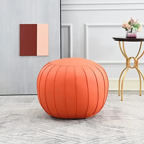 C COMFORTLAND Unstuffed Faux Leather Ottoman Pouf, Round Foot Rest Poof Ottomans, Floor Foot Stool Poufs, Bean Bag Chair Cover With Storage For Living Room, Bedroom, Or Wedding Gifts Orange 1 C COMFORTLAND Unstuffed Faux Leather Ottoman Pouf, Round Foot Rest Poof Ottomans, Floor Foot Stool Poufs, Bean Bag Chair Cover With Storage For Living Room, Bedroom, Or Wedding Gifts Orange
