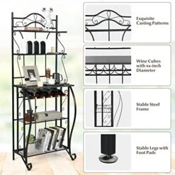 PETSITE Metal Kitchen Baker's Rack, 5-Tier Microwave Oven Stand With Wine Rack, Utility Storage Shelf Coffee Bar Station, Black -Safavieh Furniture 518XCTxXu6L