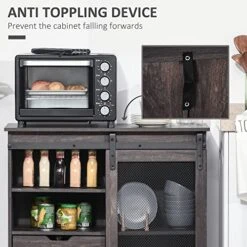 HOMCOM Industrial Sideboard Buffet Cabinet, Kitchen Cabinet, Coffee Bar Cabinet With 2 Drawers, 2 Open Shelves And Metal Mesh Sliding Door, Dark Brown -Safavieh Furniture 518ZMlXg26L