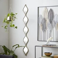 Deco 79 Metal Slim Stacked Chain 5 Layer Wall Mirror With Tear Drop Pattern And Foil Detailing, 7" X 1" X 58", Silver