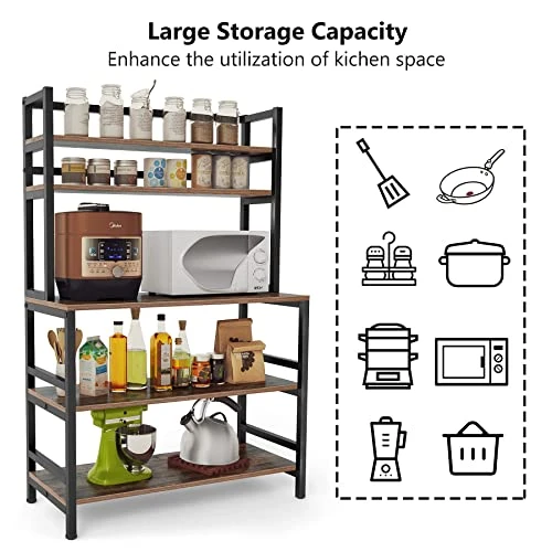 Tribesigns Kitchen Bakers Rack With Storage And Hutch, 5-Tier Kitchen Microwave Cart Stand Rack, Free Standing Industrial Kitchen Utility Storage Shelf (Rustic Brown) 5 Tribesigns Kitchen Bakers Rack With Storage And Hutch, 5-Tier Kitchen Microwave Cart Stand Rack, Free Standing Industrial Kitchen Utility Storage Shelf (Rustic Brown) - Image 5
