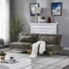 GENERIC Convertible Sofa Bed Futon With Gold Metal Legs Teddy Fabric Grey Modern Contemporary Solid