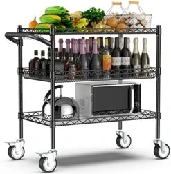 Leteuke Heavy Duty 3 Tier Rolling Utility Cart,NSF Certified 990Lbs Capacity Rolling Carts With Wheels,Commercial Grade Metal Cart With Handle Bar & Shelf Liner,Trolley Serving Cart For Kitchen, Black 9 Leteuke Heavy Duty 3 Tier Rolling Utility Cart,NSF Certified 990Lbs Capacity Rolling Carts With Wheels,Commercial Grade Metal Cart With Handle Bar & Shelf Liner,Trolley Serving Cart For Kitchen, Black -Safavieh Furniture 518hHOFZatL. AC
