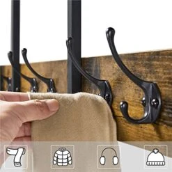 SAZAK Industrial Hall Tree With 2 Storage Shelves, Rustic Brown 12 SAZAK Industrial Hall Tree With 2 Storage Shelves, Rustic Brown -Safavieh Furniture 518kWs80HWL