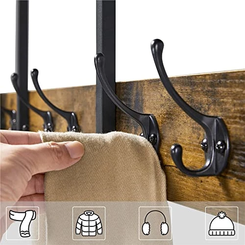 SAZAK Industrial Hall Tree With 2 Storage Shelves, Rustic Brown 6 SAZAK Industrial Hall Tree With 2 Storage Shelves, Rustic Brown - Image 6