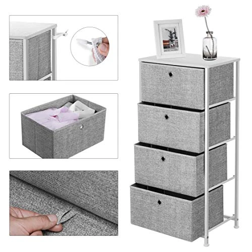 Songmics Nightstand, Dresser With 4 Easy Pull Fabric Drawers, Chest Of Drawers, Storage Organizer With Metal Frame, Wooden Tabletop, For Living Room, Closet, Nursery, Light Gray And White ULTS04W 5 Songmics Nightstand, Dresser With 4 Easy Pull Fabric Drawers, Chest Of Drawers, Storage Organizer With Metal Frame, Wooden Tabletop, For Living Room, Closet, Nursery, Light Gray And White ULTS04W - Image 5
