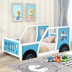 Twin Bed Frame Wood Airplane Design Platform Beds With Storage Shelves And Rotatable Propeller, Fun Kids Bed With Headboard And Footboard For Boys Girls, Twin Size, Green -Safavieh Furniture 518srC3C9zL. AC