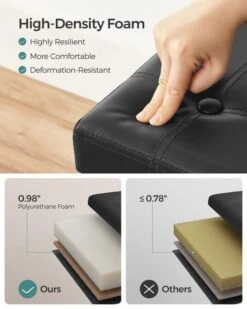 SONGMICS 15 Inches Folding Storage Ottoman, Cube Footrest, Puppy Step, Coffee Table With Hole Handles, Max. Static Load 660 Lb, Faux Leather, Black ULSF30B -Safavieh Furniture 518tNUtNykL