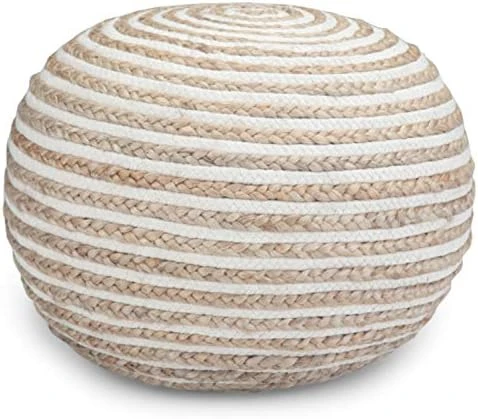 SIMPLIHOME Margo Round Pouf, Footstool, Upholstered In Multi Color Hand Braided Jute, For The Living Room, Bedroom And Kids Room, Boho, , 13 SIMPLIHOME Margo Round Pouf, Footstool, Upholstered In Multi Color Hand Braided Jute, For The Living Room, Bedroom And Kids Room, Boho, , - Image 13