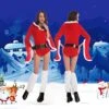 MatureGirl Women's Christmas Snap Crotch Lingerie Sexy Plush Bodydolls Long Sleeve Hooded Underwear With Belt & Foot Cover Plus Size Nightshirts For Women 3X (Red, One Size)