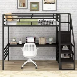 Harper & Bright Designs Full Size Loft Bed With Desk, Heavy Duty Metal Loft Bed Full With Shelves, Full Loft Bed Frame For Kids,Teens, No Box Spring Needed,Silver -Safavieh Furniture 5198o0rsWUL. AC