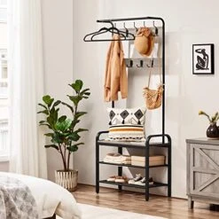 Yaheetech Hall Tree With Bench And Shoe Storage For Entryway, 4-in-1 Coat Rack Shoe Bench With 23 Hooks, A Hanging Rod, Metal Frame, Gray -Safavieh Furniture 519CgzeZlFL