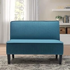 Yongqiang Small Loveseat Sofa For Living Room Bedroom Dining Room Fabric Settee Mini Couch Upholstered Armless Banquette Bench Blue -Safavieh Furniture 519JoWEQOS. AC