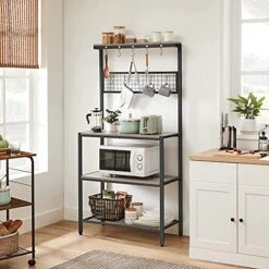 VASAGLE Bakers Rack, Coffee Bar, Kitchen Storage Shelf Rack With 10 Hooks, 3 Shelves, Adjustable Feet, For Microwave Oven, 15.7 X 33.1 X 66.9 Inches, Industrial, Greige And Black UKKS017B02 -Safavieh Furniture 519PHxQKicL