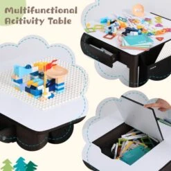 Cowiewie 3PCS Toddler Table & Chair Set Kids Wooden Activity Desk & 2 Chair Set With Storage 2 Drawers For Child Arts & Crafts,Snack Time,Homeschooling,Homework(Building Blocks Mat As Gift Included) -Safavieh Furniture 519TPM0WuaL