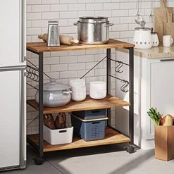 CubiCubi Baker's Rack Kitchen Cart, 3-Tier Utility Microwave Oven Rack On Wheels, Coffee Cart With Storage And 10 Hooks, Fir Brown 7 CubiCubi Baker's Rack Kitchen Cart, 3-Tier Utility Microwave Oven Rack On Wheels, Coffee Cart With Storage And 10 Hooks, Fir Brown -Safavieh Furniture 519USuMizvS