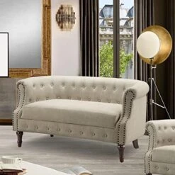 Rosevera Grier Polyester Upholstered Button Tufting Lounge Sofa Chair For Indoor Bedroom, Standard, Linen Beige Chaise -Safavieh Furniture 519Y1gLMwlL. AC