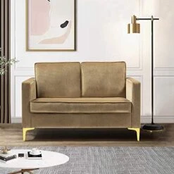 HULALA HOME Modern Velvet Loveseat Sofa With Gold Legs, Comfy Upholstered Small Love Seat Couch With Removable Cushions, 2-Seater Sofa For Living Room Bedroom, Mustard -Safavieh Furniture 519hLAm7QhL. AC