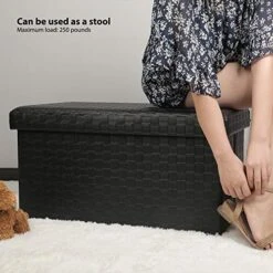 B FSOBEIIALEO Folding Storage Ottoman, Faux Leather Footrest Seat Long Ottomans Bench Storage Box Chest, Black 30"x15"x15" -Safavieh Furniture 519i4SxS2DL