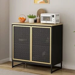 Pvillez Modern Storage Cabinet With Natural Rattan Doors, Sideboard Buffet Cabinet With Storage, Adjustable Shelves, Rattan Cabinet Console Table For Living Room, Dining Room, Entryway, White -Safavieh Furniture 519jarLuMEL. AC
