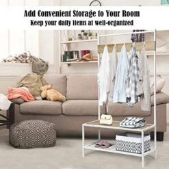 Tangkula Hall Tree With Bench And Shoe Storage, 3-In-1 Industrial Entryway Bench With Coat Rack, Wood Look Coat Rack Shoes Bench Storage Organizer For Home & Office, Coats/Hats/Shoes (Coffee) -Safavieh Furniture 519mcy2cqrL