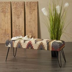 Deco 79 Metal Tribal Bench With Metal Hairpin Legs, 47" X 19" X 16", Multi Colored