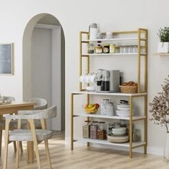 NAFIDE Bakers Rack, 5 Tier Kitchen Microwave Oven Stand With Hutch, Wood Storage Shelf For Dining Room, Dark Brown (Rustic Brown) 17 NAFIDE Bakers Rack, 5 Tier Kitchen Microwave Oven Stand With Hutch, Wood Storage Shelf For Dining Room, Dark Brown (Rustic Brown) -Safavieh Furniture 519uS ttsPL. AC