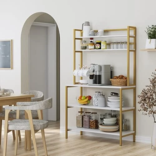 NAFIDE Bakers Rack, 5 Tier Kitchen Microwave Oven Stand With Hutch, Wood Storage Shelf For Dining Room, Dark Brown (Rustic Brown) 9 NAFIDE Bakers Rack, 5 Tier Kitchen Microwave Oven Stand With Hutch, Wood Storage Shelf For Dining Room, Dark Brown (Rustic Brown) - Image 9