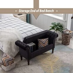 Guyou Tufted Storage Bench For Bedroom End Of Bed With Arms, Velvet Armed Entryway Bench With Storage Upholstered 51” Ottoman Bench With Nailed Trim For Window Seat Foyer Living Room (Black) -Safavieh Furniture 519xQwTAHgL