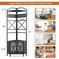 HOMBAZAAR Coat Rack 4 In 1 Hall Tree,Vintage Corner Coat Rack With Storage Cabinet And Coat Rack Storage Shelf With 8 Hooks，Freestanding Clothes Rack Organizer For Entryway,Bedroom,Living Room,Grey. -Safavieh Furniture 519xSfjpOoL
