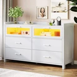 VIAGDO Black Dresser With 6 Drawers, Dressers & Chests Of Drawers With LED Lights, Wood Drawer Chest With Visual Drawer, Modern Large Capacity Storage Cabinet Dresser For Bedroom, Entryway, Closet -Safavieh Furniture 51A18UvX81L. AC