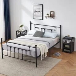 Queen Size Metal Bed Frame And Versatile Nightstands Set Of 2, Heavy-Duty Platform With Headboard,Night Stands Side End Tables With Storage Drawers For Bedroom, Living Room, Easy Assemble, Black+Brown 25 Queen Size Metal Bed Frame And Versatile Nightstands Set Of 2, Heavy-Duty Platform With Headboard,Night Stands Side End Tables With Storage Drawers For Bedroom, Living Room, Easy Assemble, Black+Brown -Safavieh Furniture 51AC4TF mqL. AC