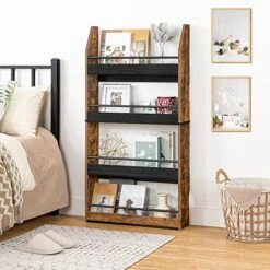 HOOBRO Kids Bookshelf, 4 Tiers Children’s Bookcase Rack, Toy Storage Bookshelf, 23.6"L X 5.9"W X 46.5"H, Save Space, Sturdy Bookshelf For Kids, For Nursery, Bedroom, Rustic Brown And Black BF128SJ01 -Safavieh Furniture 51AP0DW60dL