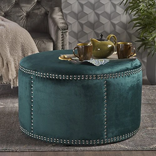 Christopher Knight Home Jaewon Studded Velvet Ottoman, Teal / Black 1 Christopher Knight Home Jaewon Studded Velvet Ottoman, Teal / Black