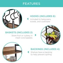 Best Choice Products 67in Baker's Rack, Multipurpose Counter-Height Kitchen Accessory For Food Prep, Cooking, Storage W/Locking Wheels, Adjustable Feet, 2 Wire Baskets, Shelf Backings - Brown/Black -Safavieh Furniture 51AeatjfLRL