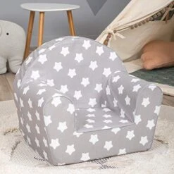Delsit Toddler Chair & Kids Armchair - European Made Kid Sized Frameless Foam Chair With Removable Cover - Perfect Reading Chairs For Toddlers - Lightweight Playroom Decor (Gray With Stars) -Safavieh Furniture 51AiLBm3PaL