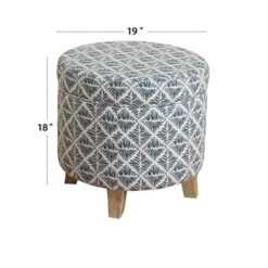 Homepop Home Decor | Upholstered Round Storage Ottoman | Ottoman With Storage For Living Room & Bedroom With Flared Legs, Navy Blue Geometric Pattern 10 Homepop Home Decor | Upholstered Round Storage Ottoman | Ottoman With Storage For Living Room & Bedroom With Flared Legs, Navy Blue Geometric Pattern -Safavieh Furniture 51ApfxHcryL