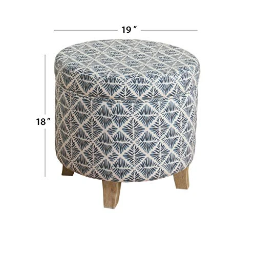 Homepop Home Decor | Upholstered Round Storage Ottoman | Ottoman With Storage For Living Room & Bedroom With Flared Legs, Navy Blue Geometric Pattern 3 Homepop Home Decor | Upholstered Round Storage Ottoman | Ottoman With Storage For Living Room & Bedroom With Flared Legs, Navy Blue Geometric Pattern - Image 3