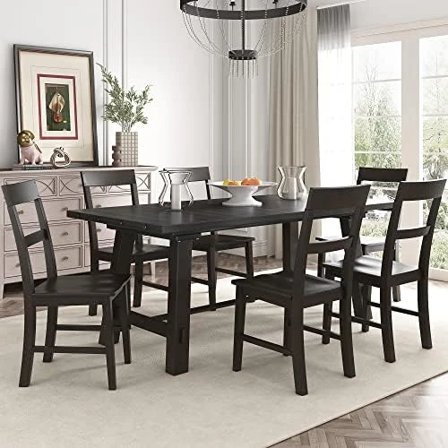 Harper & Bright Designs 6 Piece Dining Table Set With Bench, Wood Kitchen Table Set With Table And 4 Chairs, Ivory White And Cherry 12 Harper & Bright Designs 6 Piece Dining Table Set With Bench, Wood Kitchen Table Set With Table And 4 Chairs, Ivory White And Cherry - Image 12