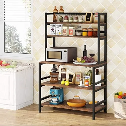 Tribesigns Kitchen Bakers Rack With Storage And Hutch, 5-Tier Kitchen Microwave Cart Stand Rack, Free Standing Industrial Kitchen Utility Storage Shelf (Rustic Brown) 7 Tribesigns Kitchen Bakers Rack With Storage And Hutch, 5-Tier Kitchen Microwave Cart Stand Rack, Free Standing Industrial Kitchen Utility Storage Shelf (Rustic Brown) - Image 7