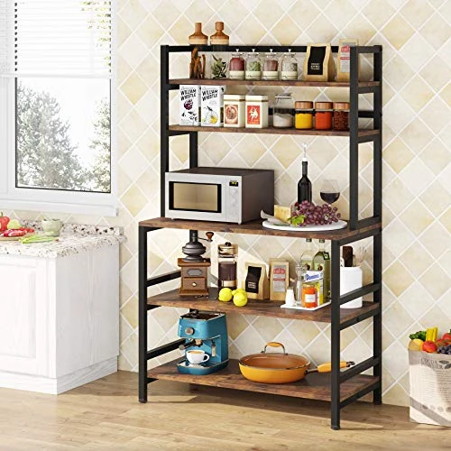 Tribesigns Kitchen Bakers Rack With Storage And Hutch, 5-Tier Kitchen Microwave Cart Stand Rack, Free Standing Industrial Kitchen Utility Storage Shelf (Rustic Brown) 1 Tribesigns Kitchen Bakers Rack With Storage And Hutch, 5-Tier Kitchen Microwave Cart Stand Rack, Free Standing Industrial Kitchen Utility Storage Shelf (Rustic Brown)