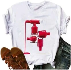 Womens Summer TopsWomens Short Sleeve Tops Nail Polish Printed Tshirt Summer Versatile Tees White O Neck Pullover -Safavieh Furniture 51AvKl3lhYL. AC