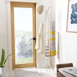 Yosoo Standing Entryway Coat Rack, Metal Coat Hat Rack Tree Stand Hanger Organizer For Jacket, Purse, Scarf Rack, Umbrella (White) -Safavieh Furniture 51B2CbncRXL