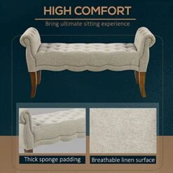 HOMCOM Traditional Style End Of Bed Bench, Upholstered Bedroom Entryway Bench With Button Tufted And Rounded Arm, Beige -Safavieh Furniture 51B4cRQ5EDL