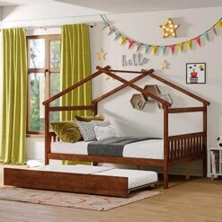 BIADNBZ Full Size House Bed With Twin Trundle And Headboards, Solid Wood Low Platform Bedframe With Roof For Kids,Teens,Girls,Boys,Natural -Safavieh Furniture 51B7zLKJXgL. AC